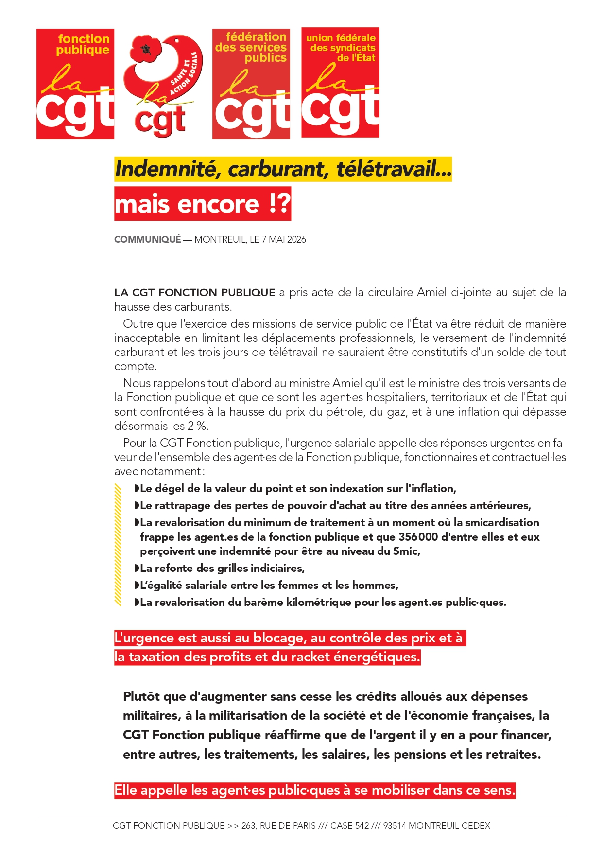Communiqué CGT Fonction Publique