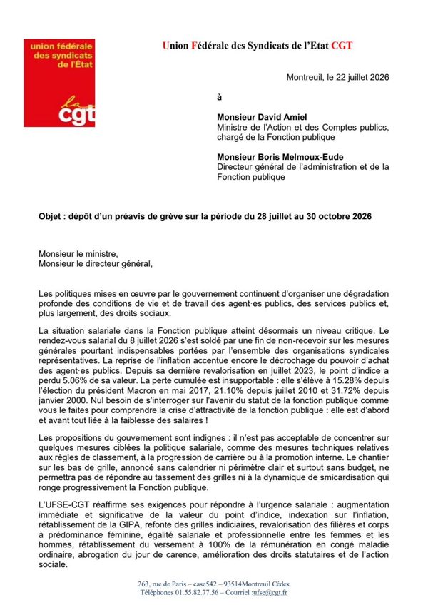 Préavis de grève UFSE-CGT, 28 juillet au 31 octobre 2026 (PDF)